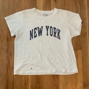 Pacsun New York cropped white shirt with blue writing shirt arms shirt